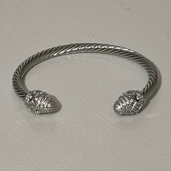 Luxury Twisted Cable Open Cuff Vintage Stackable Bangle Cubic Zirconia Diamond - Picture 2 of 7